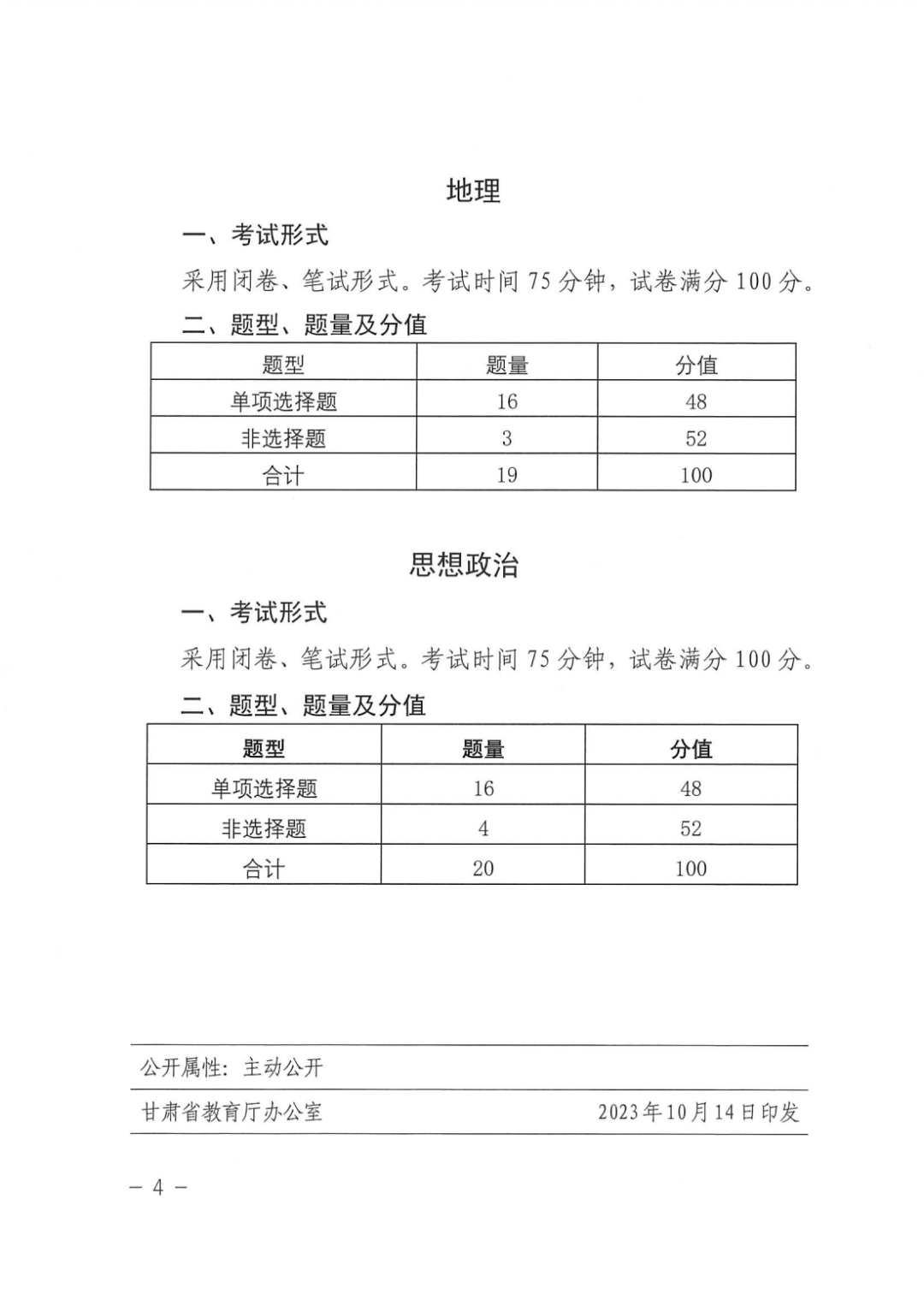 關注高考!2024年甘肅省普通高中學業水平選擇性考試試卷結構公布